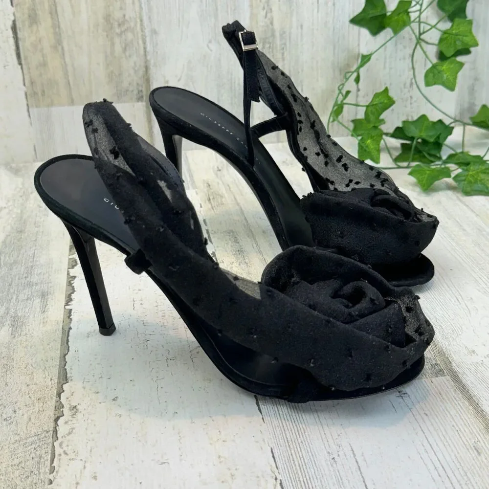 Giuseppe Zanotti Women Shoes Heel Sandals Black Rose New Size 37